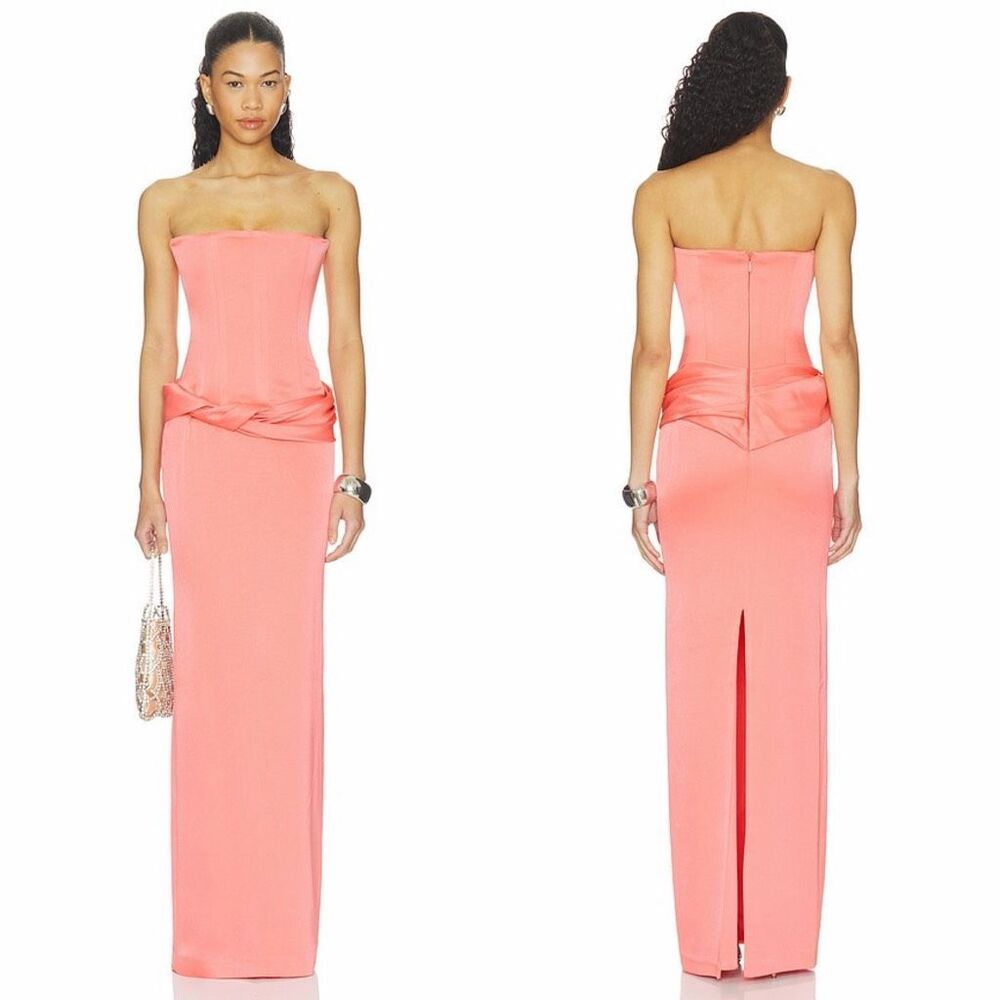 Alex Perry Strapless Longline Corset Twist Drape Column Dress in Coral US 4 $295